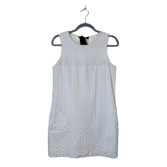 J Crew Seersucker Eyelet Embroidered Sleeveless Tie Back Shift Dress - Picture 2 of 7
